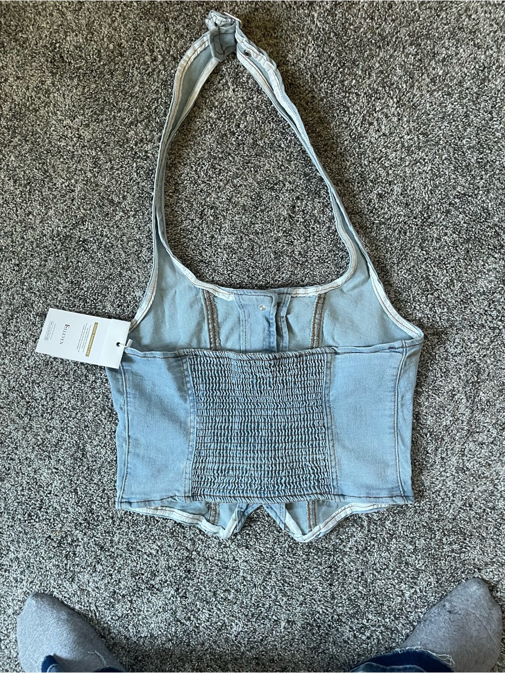 Light Blue Denim Halter Button-Front Crop Top - Picture 2 of 3
